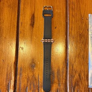 Navy BlueLeather IWatch Band with Rose Gold Adapter 42MM